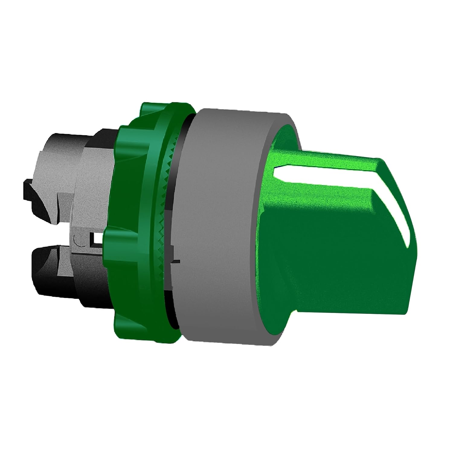 Cabeza selector verde 2 posiciones con retorno a la izquierda para cuadro de control gris