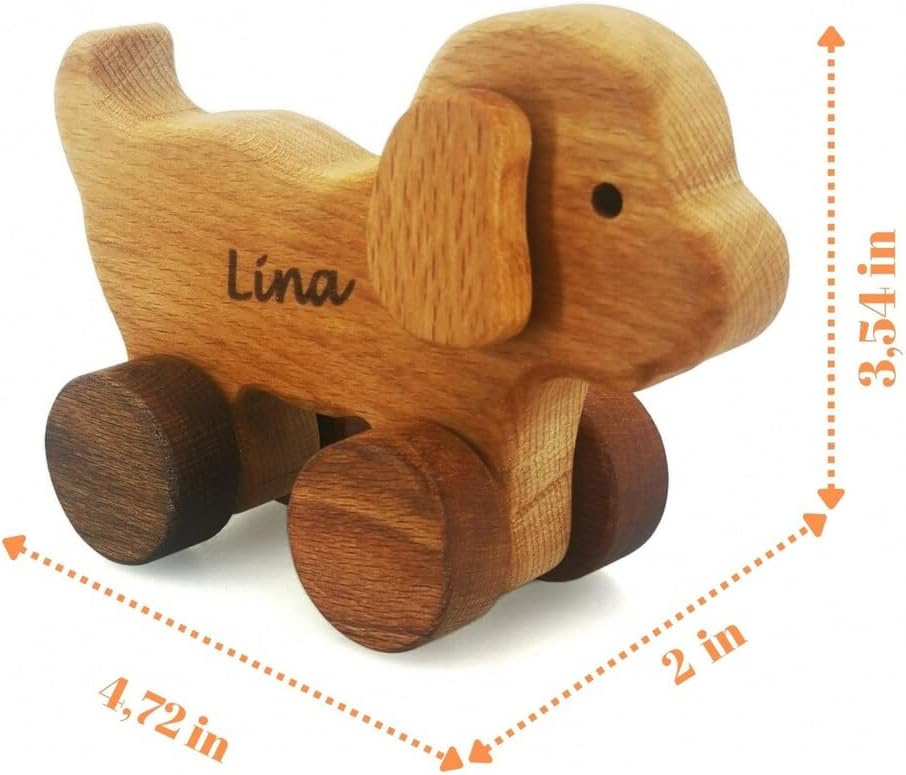 Wooden Toy Puppy Car - Personalised Toys Baby Push Car - Wooden Dog Toys - Wood Toy Dog On Wheels for Infant Boys - Pull Puppy Toy for Toddler - Push Car for Baby - Handmade Infant Toys Dog