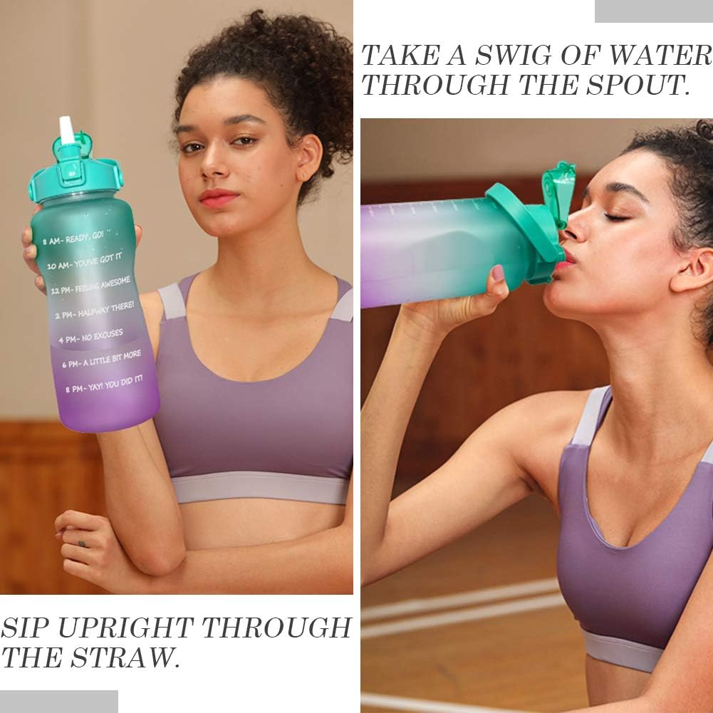 64 OZ/Half Gallon Motivational Water Bottle with Time Marker & Straw - BPA Free Leakproof Tritan Frosted Plastic Big 2L Water Bottle for Women Men Large Water Jug for Fitness Gym Outdoor Sport