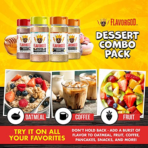 Dessert Topper Combo Pack, Seasoning Topper Gift Set, Pack Of 4 - Buttery Cinnamon Roll, Chocolate Donut, Gingerbread Cookie, Pumpkin Pie - Premium All Natural Spice Blend For Bread, Fruit, Ice Cream & Coffee - Gluten-Free & Kosher By Flavor God #TOP2