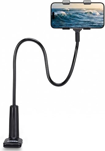 ZTON Universal Cell Phone Holder, Universal Mobile Phone Stand, Lazy Bracket, Flexible Long Arms Clip Mount for iPhone, LG, etc.in Office Bedroom Desktop.Black