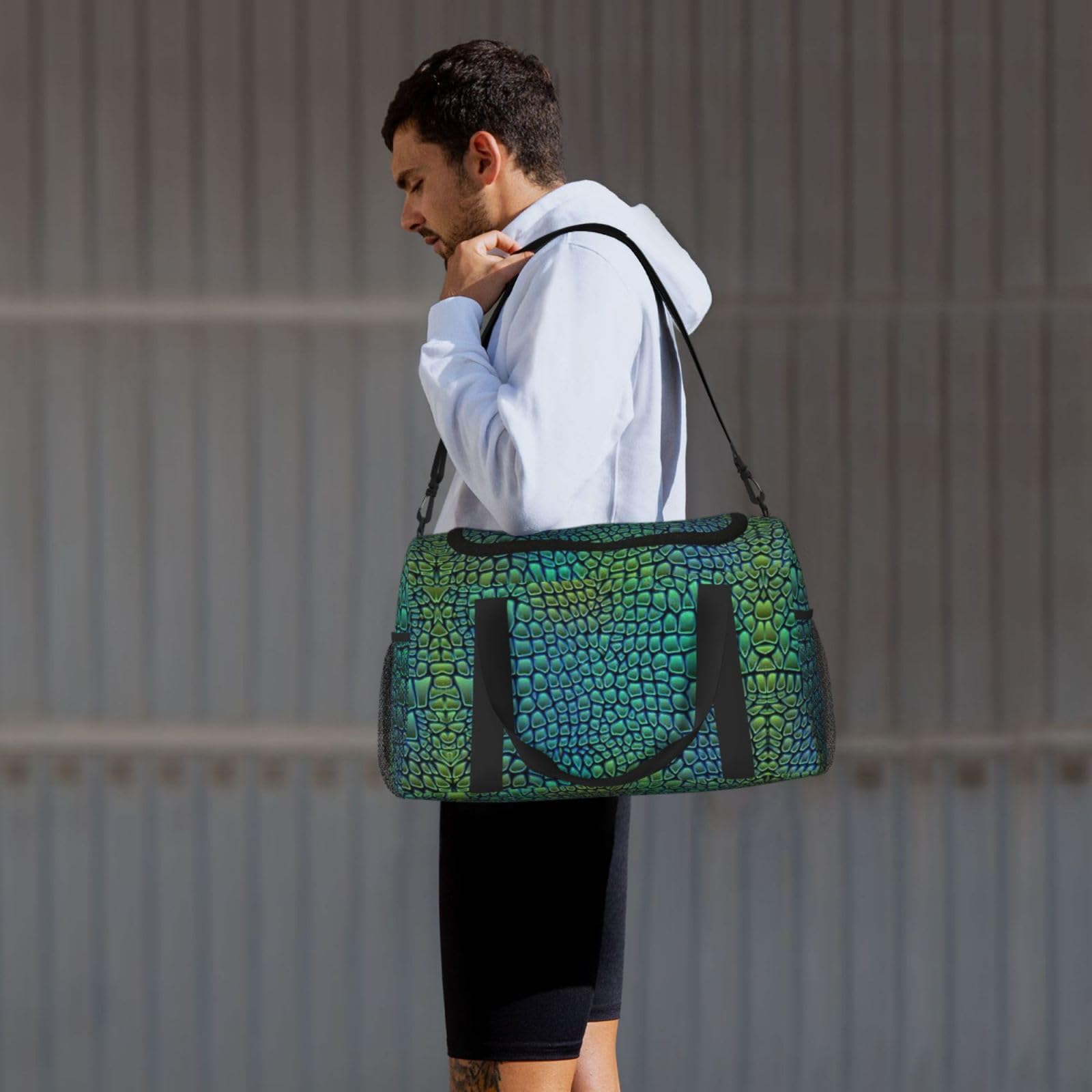 Borsone da viaggio in pelle di alligatore, borsa da fine settimana, borsa da viaggio, borsa a mano per allenamento, sport, ospedale
