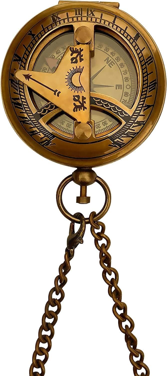 Engraved Sundial Compass with Leather case for Traveler Inspirational Adventurer Wedding Baptism Gift for him.