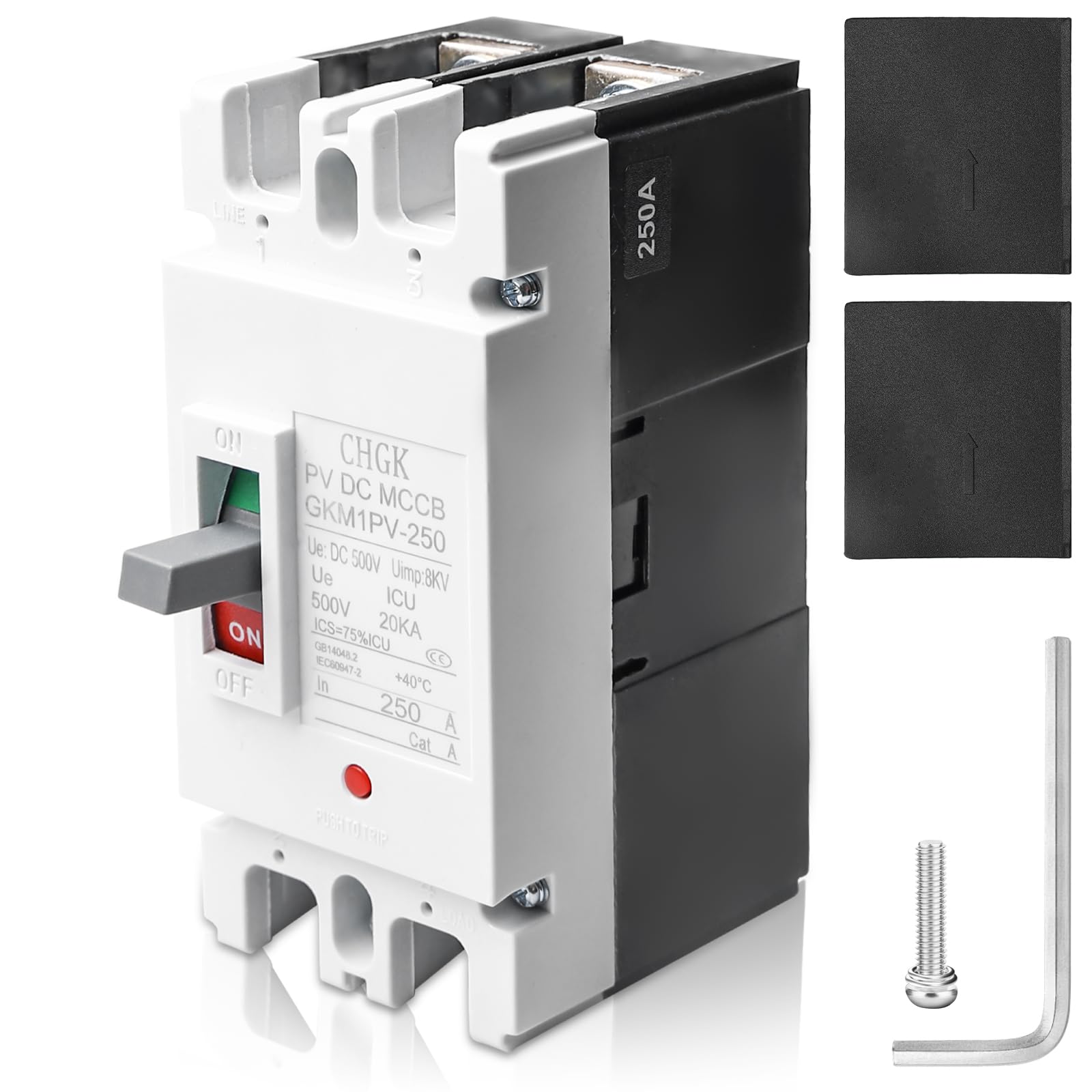 MCCB - Disyuntor de corriente continua (2 pines, DC500 V, 200 A, incluye accesorios de montaje, disyuntor fotovoltaico para sistema solar fotovoltaico, módulos solares, sistema de red