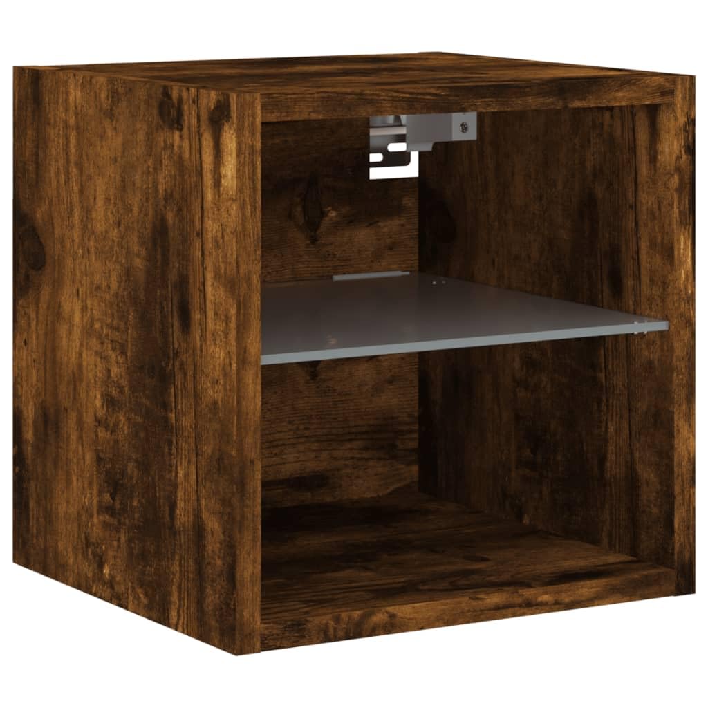 Muebles TV Muebles de Salon Armario cocinaMuebles TV de Pared Luces LED 2 uds Roble Ahumado 30x28,5x30 cm