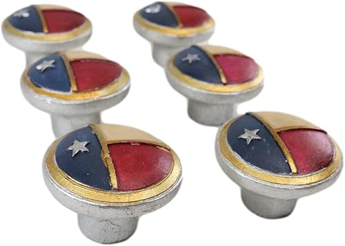 Ebros Gift Juego de 6 pomos rústicos patrióticos con bandera de estrella solitaria del oeste de Texas, estilo vintage, esculpida, de resina, para