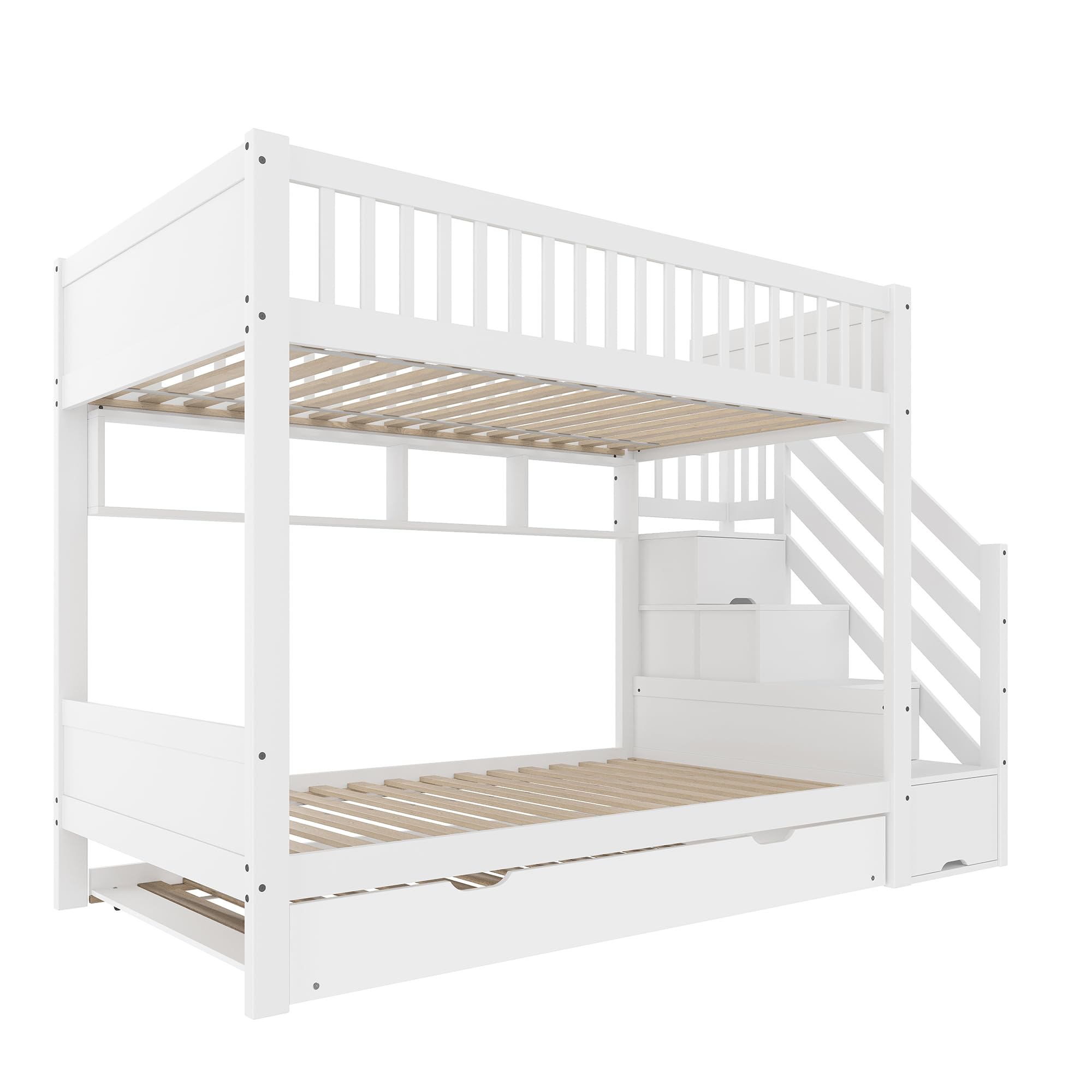 Idemon Litera (sin colchón), cama infantil, con cama nido, con estantería, con armario, con compartimento de almacenamiento, 90 x 200 cm, color blanco