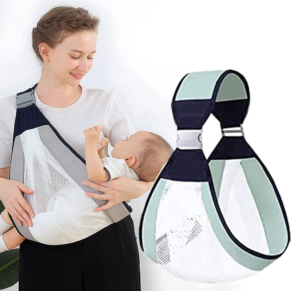 Baby Sling Wraps Carrier, Adjustable Baby Holder Carrier, Baby Half Wrapped Sling Hip Carrier, One Shoulder Labor-Saving, Natural Cotton with Breathable Mesh Fabric for 0-36 moths to 45lbs (Green)