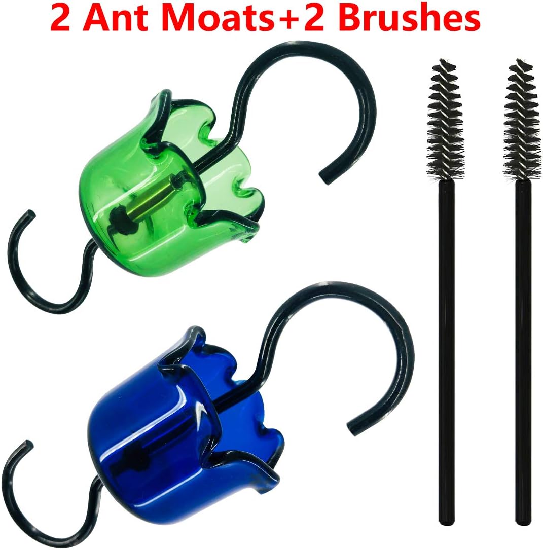 ShinyArt Ant Moat for Hummingbird Feeder 2 Pack - 2 Brushes - Accessory Hooks Authentic Trap 100% Safe and All Natural for Your Nectar Feeder