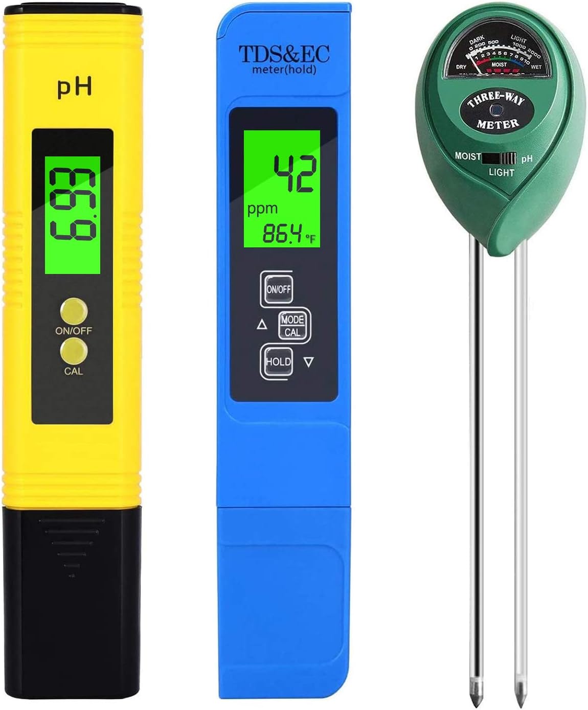 PH Meter, TDS PPM Meter, Soil PH Tester, PH/EC Digital Kit, 3 Pack