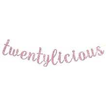 Maicaiffe Twentylicious Banner - Happy 20th Birthday Party Decor - 20th Wedding Anniversary Party Decorations, Pink Glitter