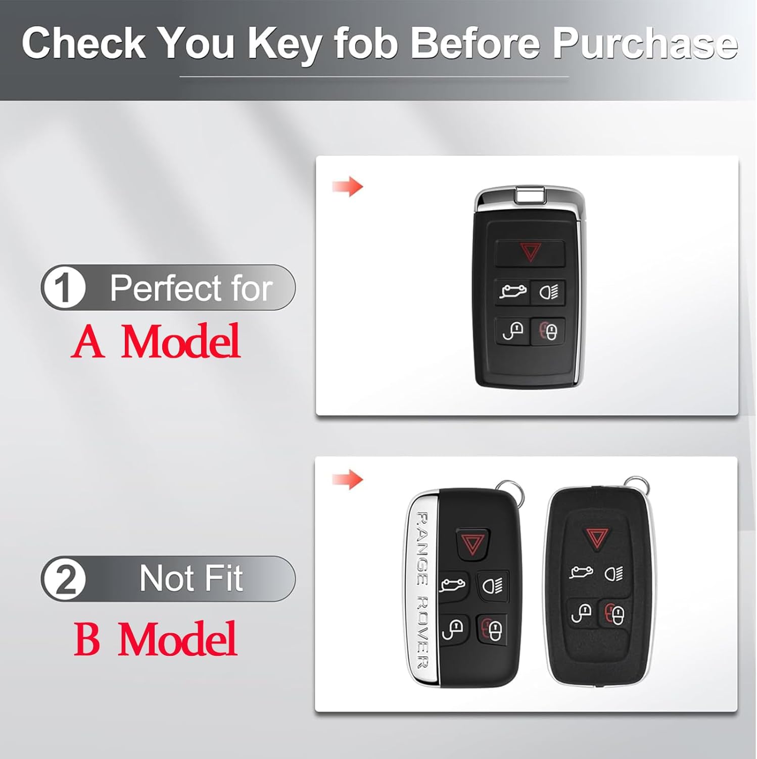 Heavy Metal Key Fob Cover Case Fit for Range Rover with Keychain,Key Shell Cover Holder for Evoque Velar Sport Discovery Freelander2 LR4 Range RoverSport Jaguar XF XJ XE F-PACE F-TYPE (B-Model-Black)