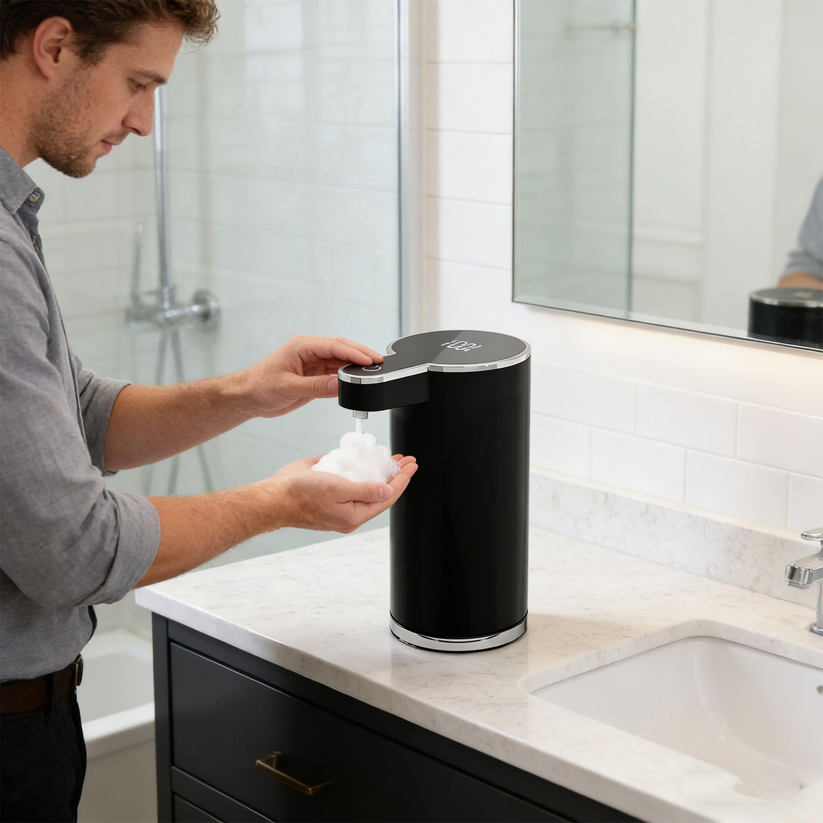Dispensador de jabón de espuma de 1,5 W, bajo consumo de energía, funciona con varias fórmulas líquidas, dispensador de jabón de espuma higiénica