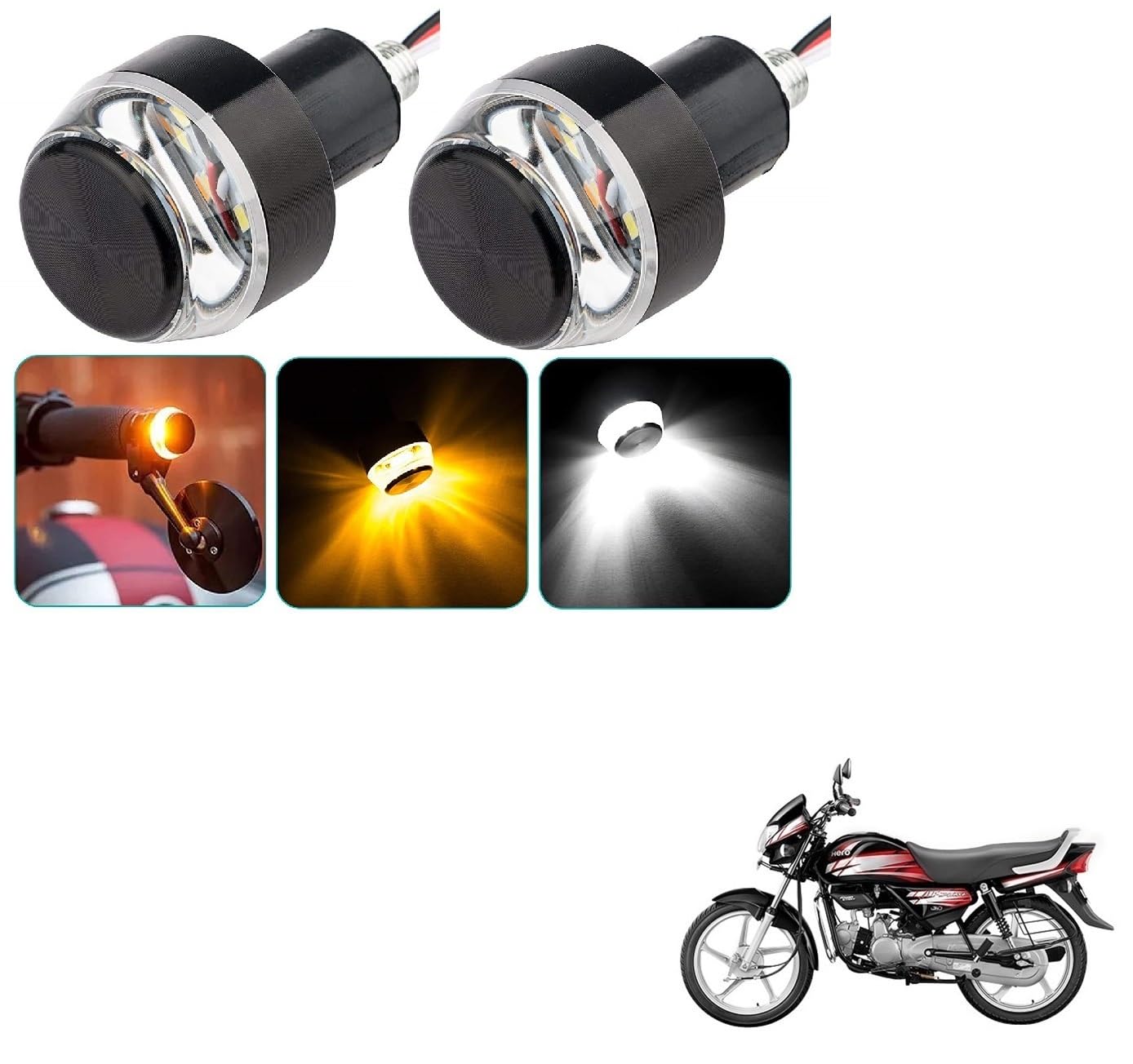 AUTOADDICT Auto Addict Bike And Scooty Handle Bar End DRL/White And Yellow Turn Signal LED Light Blinker Indicator For Hero HF Deluxe-image-16