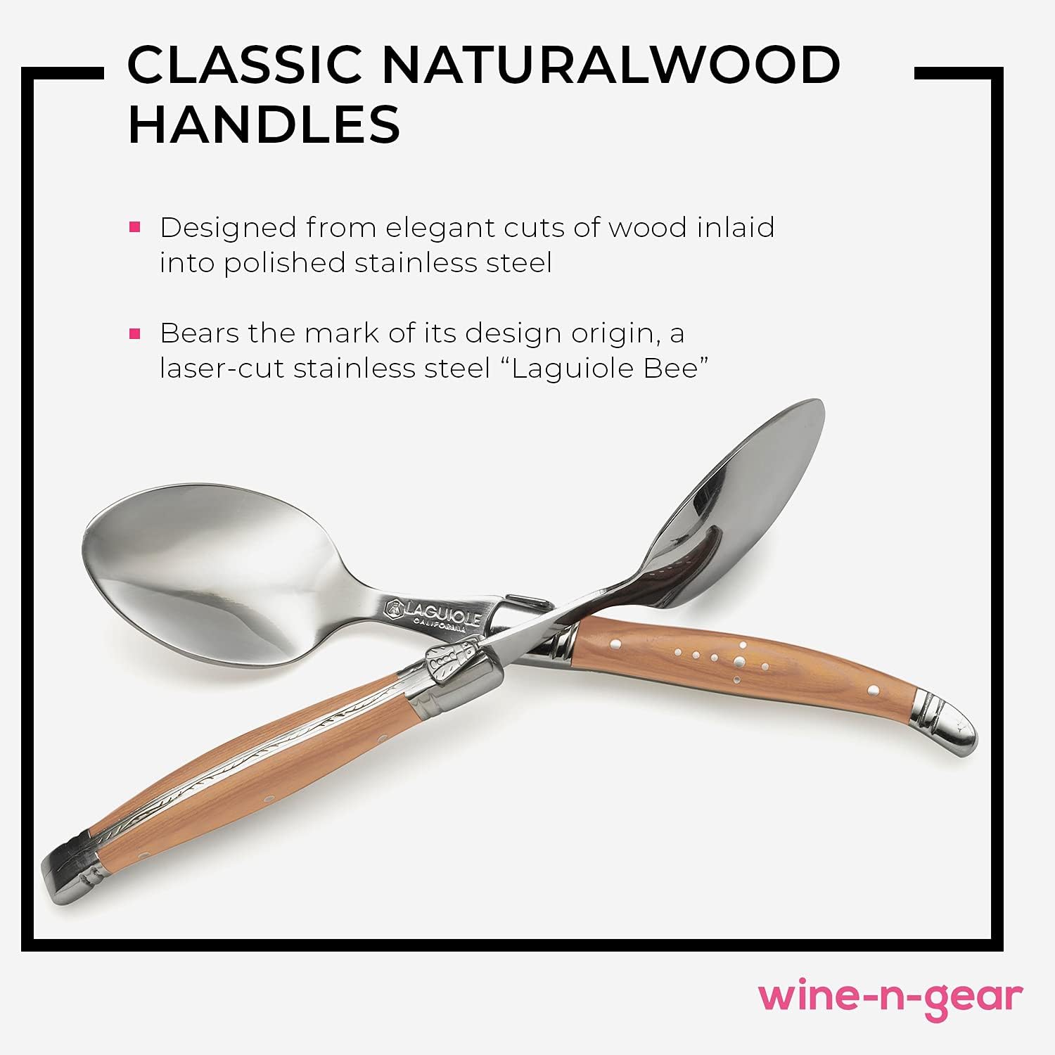 Spoon Set - 6 Piece Naturalwood Set - Ergonomic Handles - Stored in a California Oakwood Gift Box - Stainless Steel - Kitchen and Dinnerware