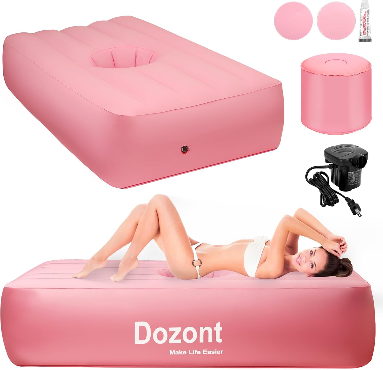 Upgraded BBL Bed with External Inflatable Pump, Middle Hole: 18? * 15?, BBL Bed after Surgery for Sleeping Used for Brazilian Butt Lift Post Surgery Recovery Come with Storage Pouch and Repair Patches