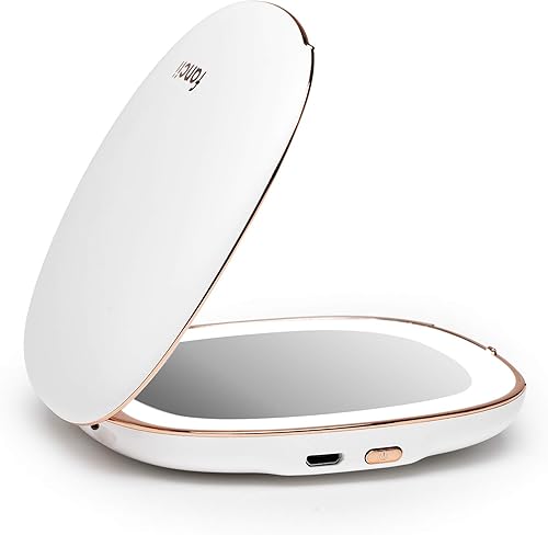 Fancii Compact Makeup Mirror with Natural LED Lights, 1x 10x Magnifying - Rechargeable, Portable, Lighted 4 Hand Mirror for Travel and Purses, Mila