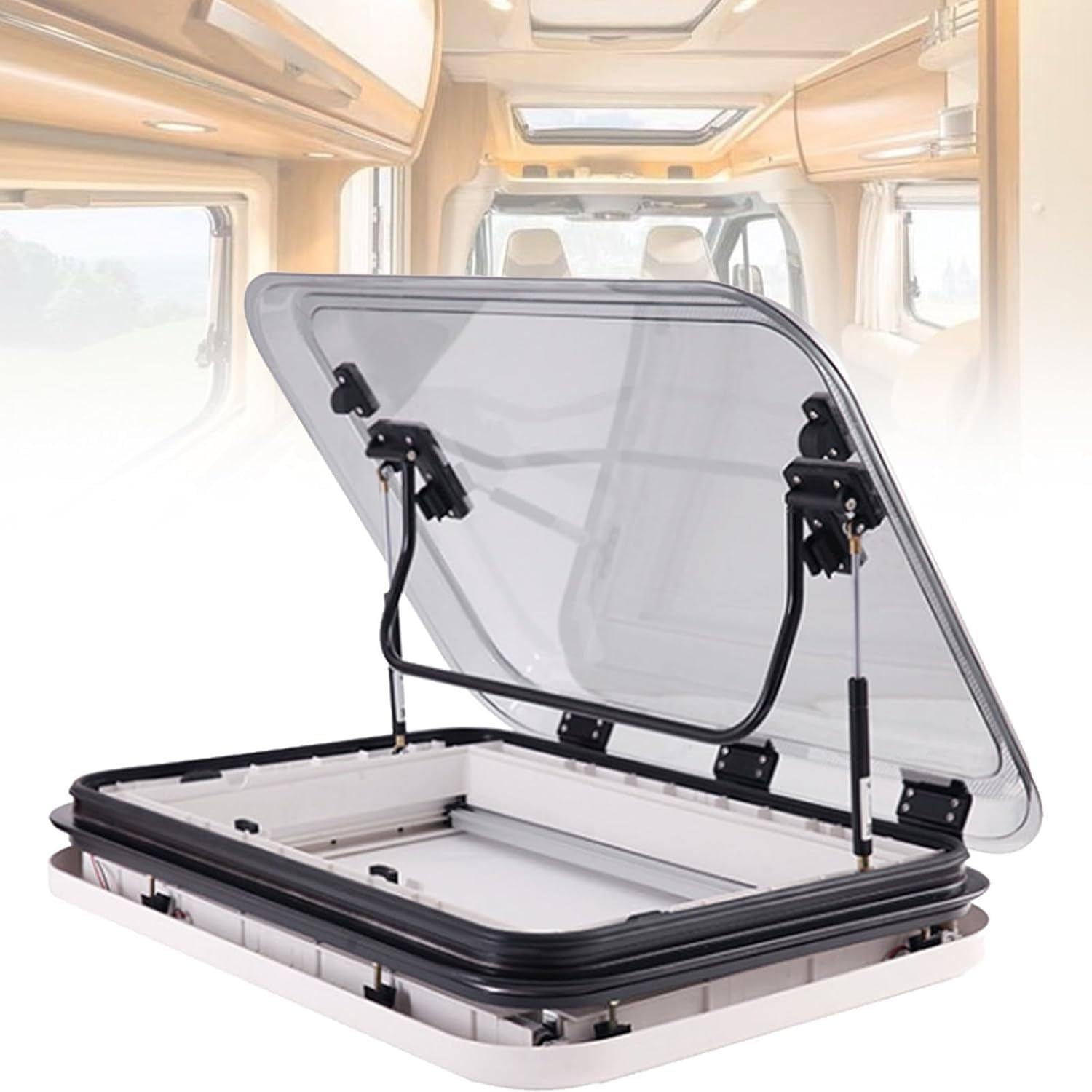 Memykoy RV Caravan Roof Vent, 50/70/80 x 50cm Cut Out RV Caravan LED Skylight, Window Roof Top Vent with Sunshade, Anti-UV Roof Vent Hatch, for Caravan Trailer 70x50cm