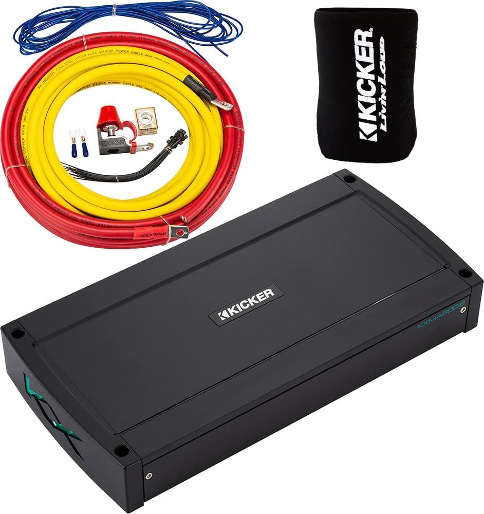 KICKER Amp and Wiring Kit Package of 2 Items 800W 8-Channel KXMA Series Marine Amplifier with 4AWG Power Wiring Kit - Boat Kit - 48KXMA800.8 Amplifier & 47KMPK4 Wiring Kit
