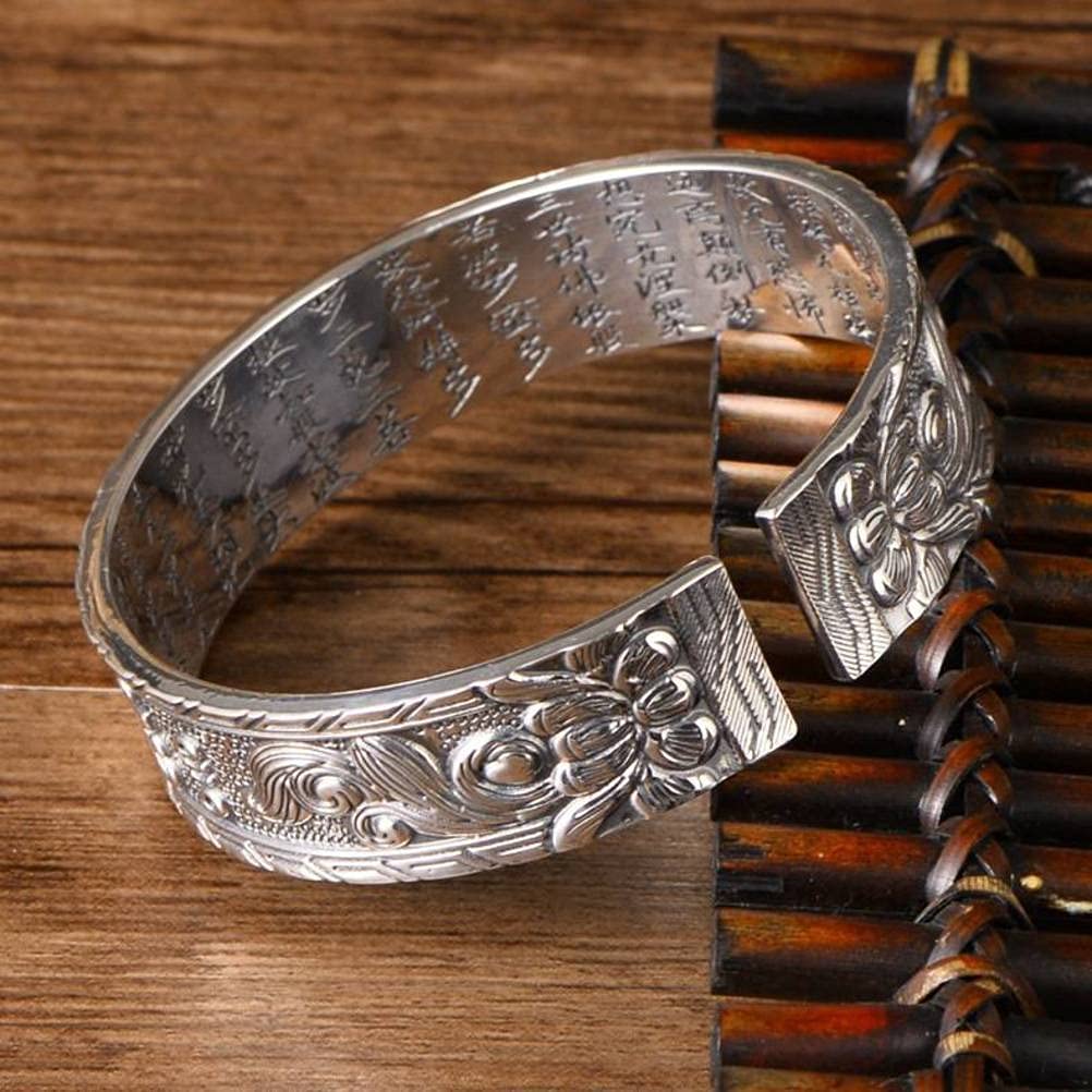 Bracciale Rigido Retrò in Argento Sterling 999 Bracciale Rigido in Argento Scritture Buddiste Femminile Larghezza Scritta Solida Maschile Braccialetto D'Argento Delle Scritture2