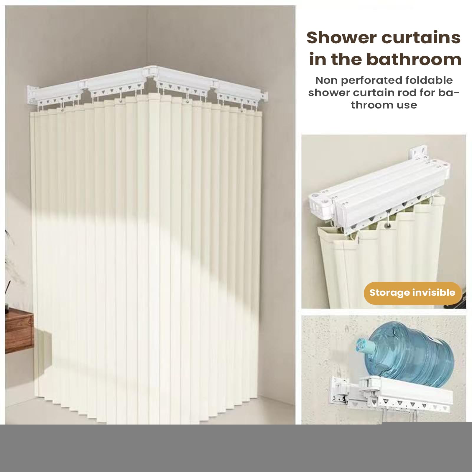 Barra De Ducha De Esquina Montaje En Pared Sin Taladro Ajustable Del Hogar | Barras De Ducha Para Baño Para Ventana Autocaravana Pared Baño Interior Apartamento Encimera