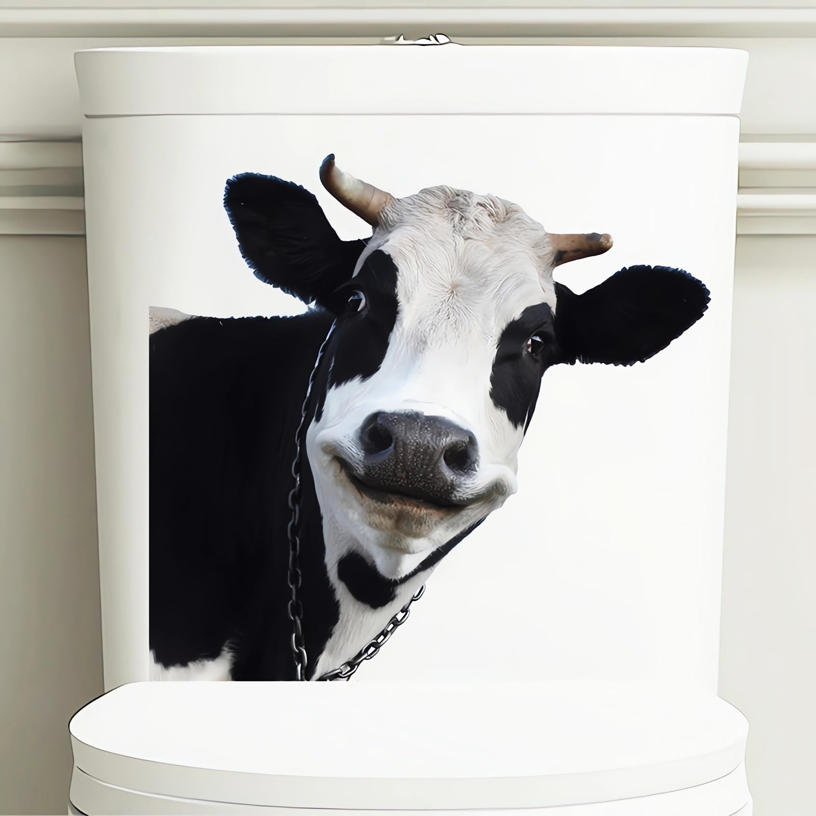 2 Sheets Milk Cow Head Toilet Stickers, sacinora Funny Animal Toilet Lid Decals Removable Vinyl Peel and Stick Wall Stickers for Bathroom Restroom WC