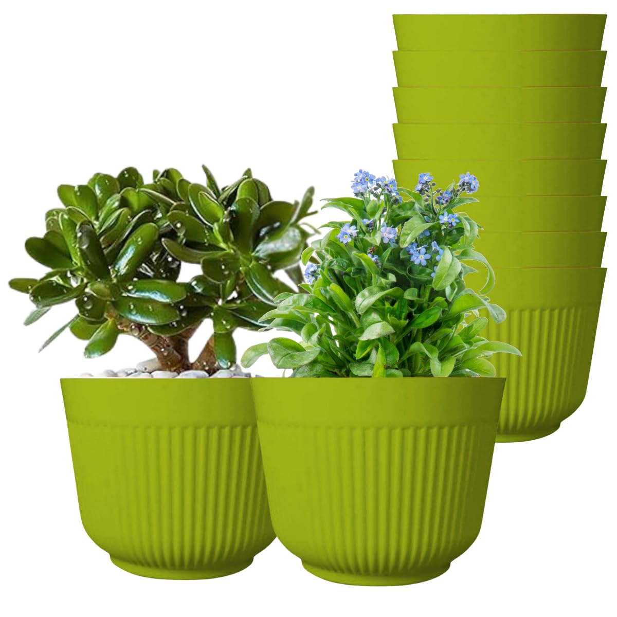 DEVICE OF URBAN INFOTECH 12Inch Pots for Plants Big Size Plastic Pots | Lightweight | Indoor and Outdoor Flower Pot for Home/Office/Table/Garden/Balcony (Green) (Pack of 10)