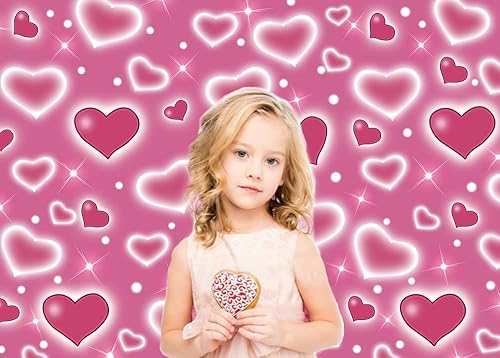 Miniatura 4 de CYLYH Fondo de fotos de corazón rosa de 7 x 5 pies, telón de fondo de los años 90 para sesión de fotos, telón de fondo del día de la madre, para