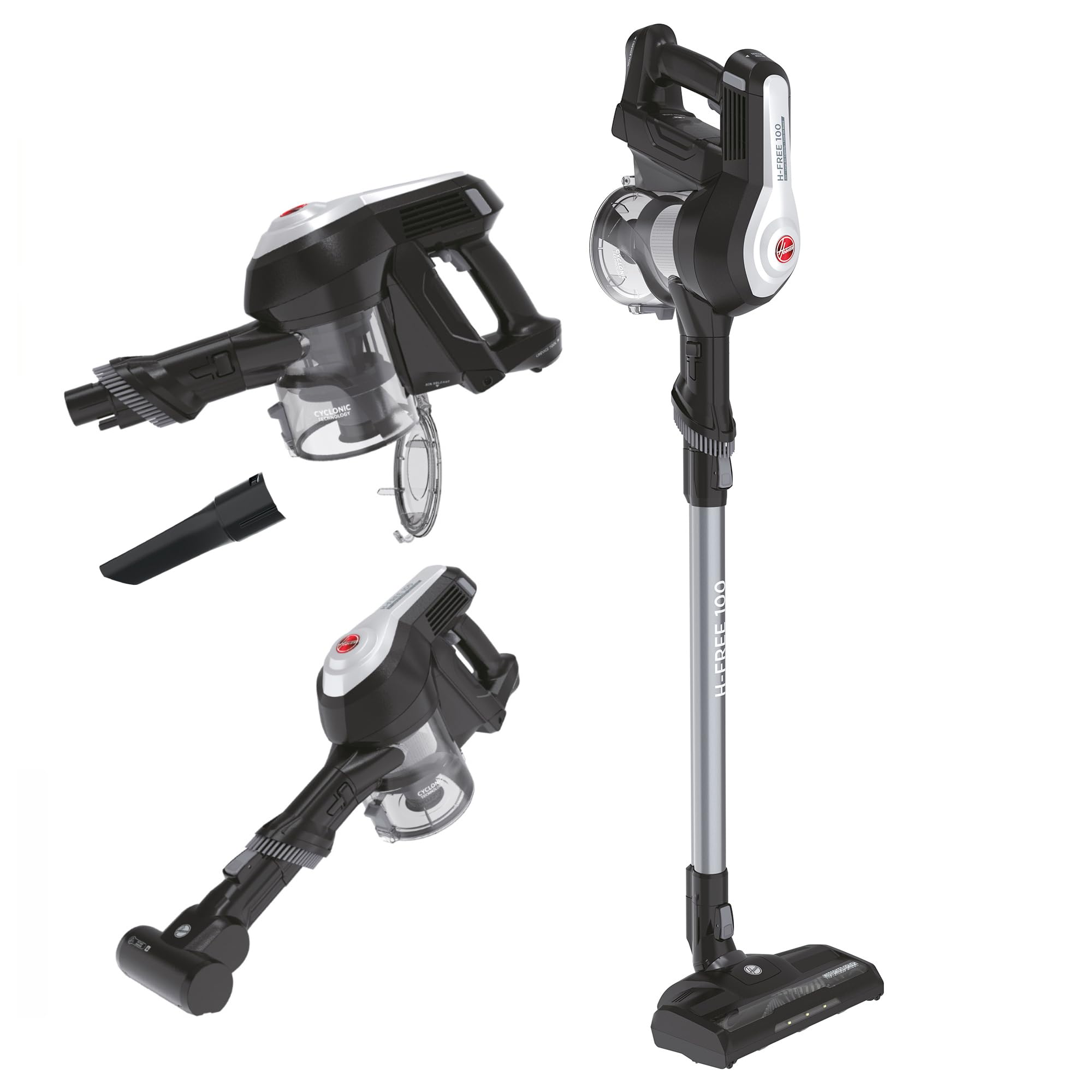 Hoover HF522SFP Accustofzuiger met zuigmond voor dierenharen, verwisselbare rollen voor universele vloeren en gevoelige vloeren, tot 30 minuten looptijd, zakloos, vrijstaand, licht en compact op te