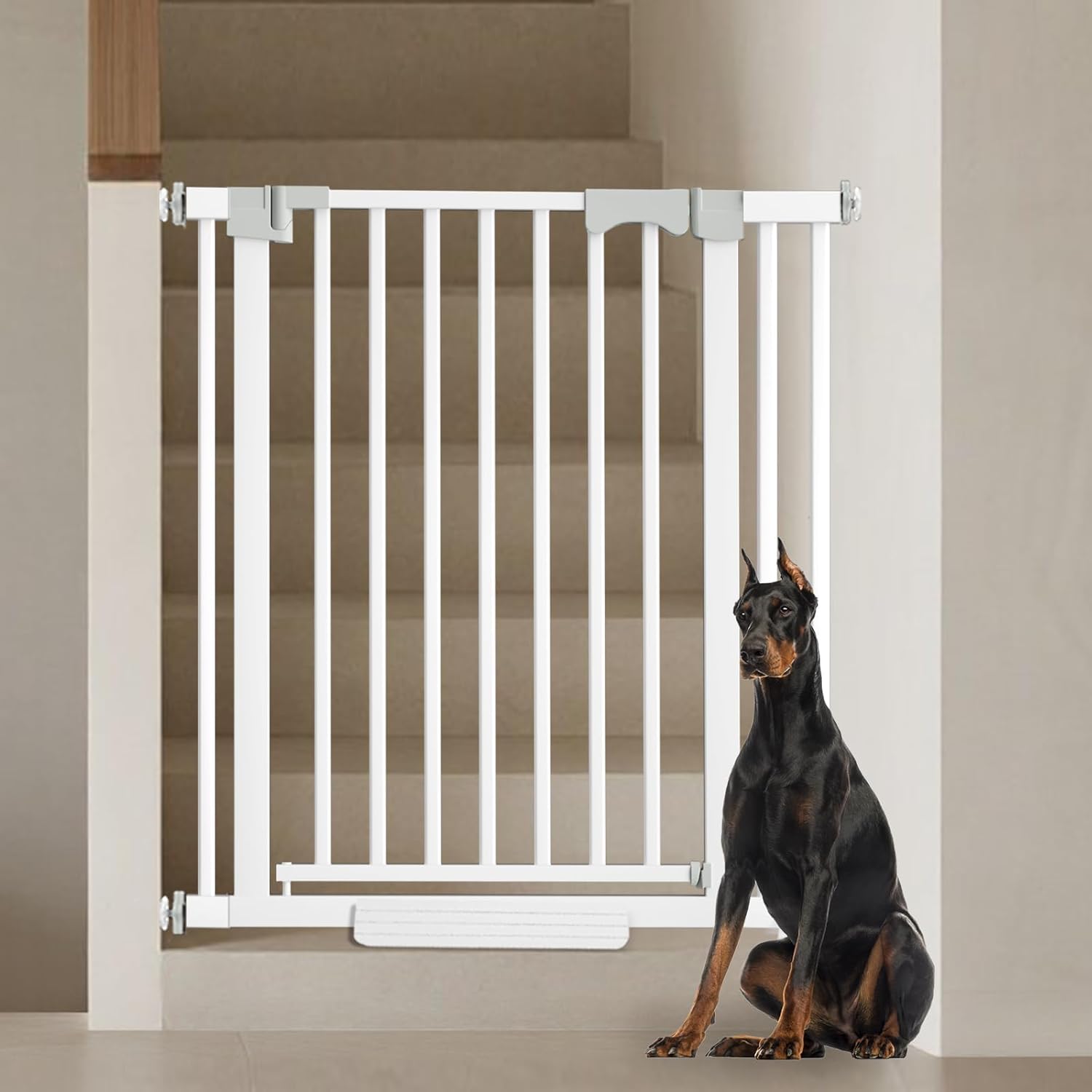 41'' Extra Tall Baby Gate for Large Dogs Pets Indoor No Jumping Over, 30-40.9'' Wide Heavy Duty Puppy Gate for Doorways, Pressure Mounted Metal Gate for Child Toddler No Tools Needed(White) White-41"tall 30''-40.9'' Wide