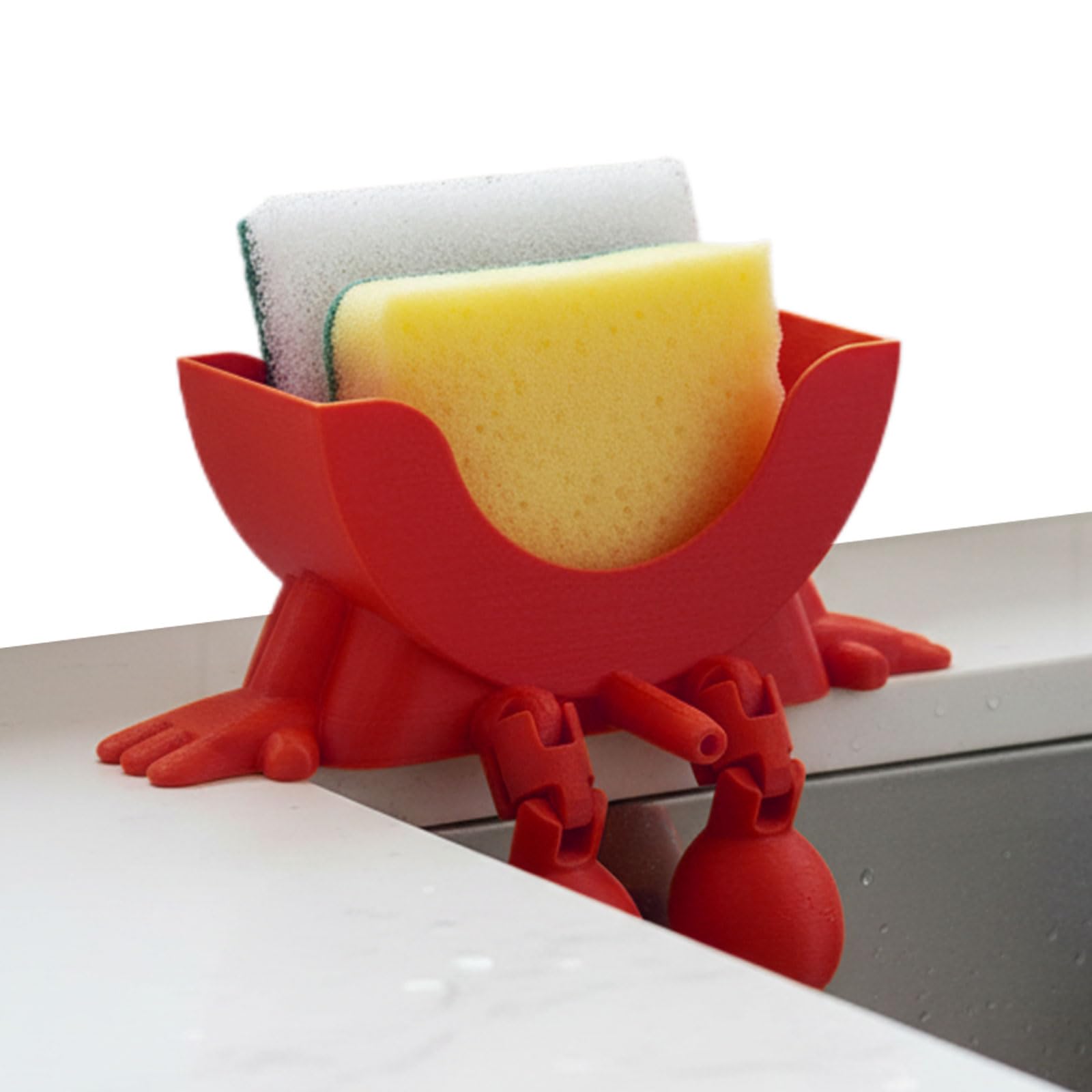 CHANGYUE Portaspugna 3D per, portaspugna sospeso con drenaggio e faccina divertente, organizer per spugne da cucina (Rosso)