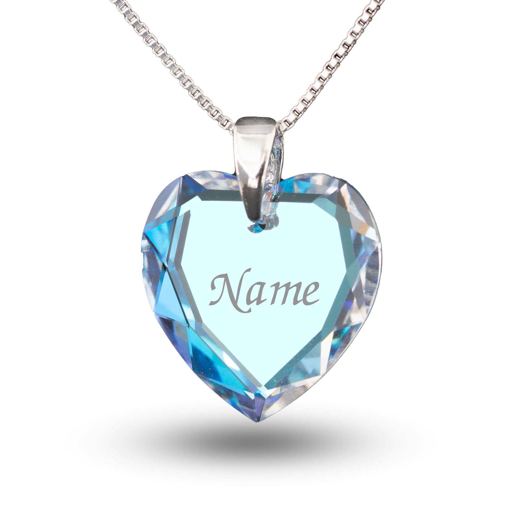Personalisierte Namenskette 925 Silber mit Swarovski Elements Herzanhänger und individueller Namensgravur