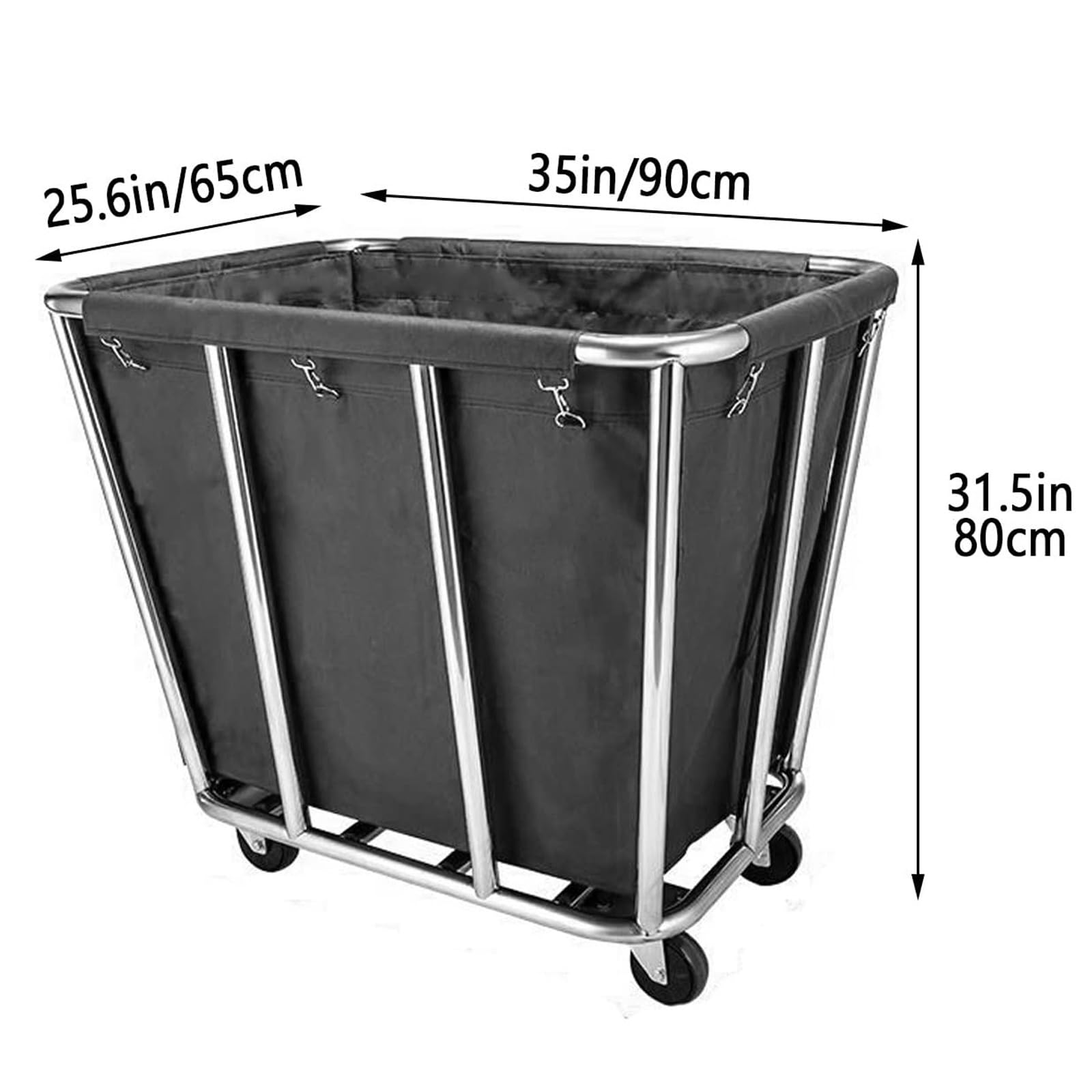 Carrito de Lavandería con Ruedas, Cesta Industrial de 400L, Estructura de Acero Inoxidable, 10 Tubos, para Lavandería de Hotel(Brown)