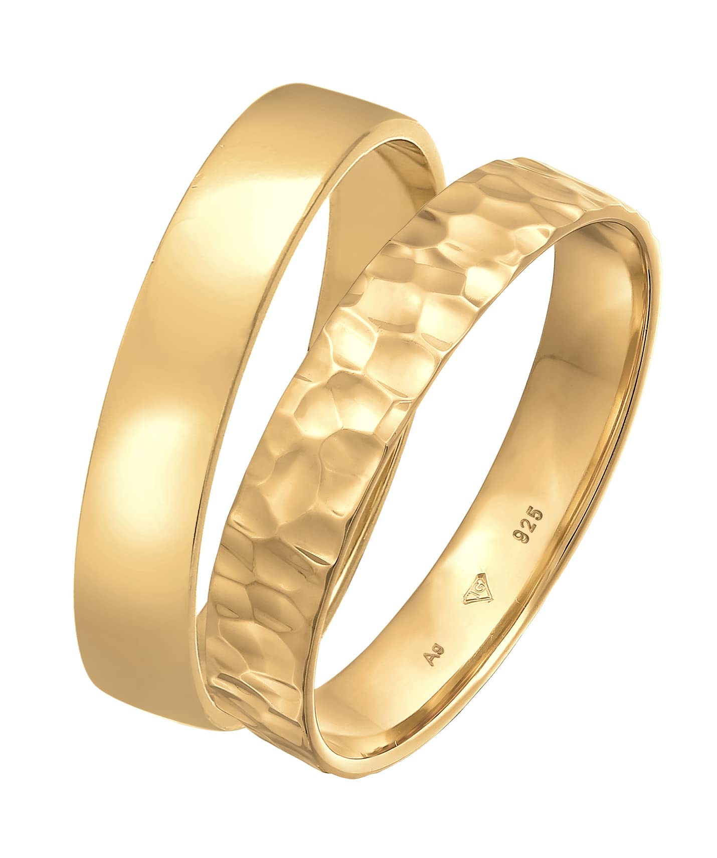 Kuzzoi Herrenringe Ring Set Silber 2 Stück Bandringe 925 Silber vergoldet