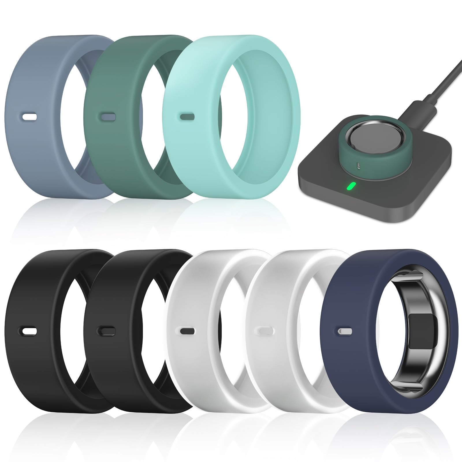 8 Pack Rings Cover Compatible with Oura Ring Gen 4/4 Ceramic/Gen 3/Ultrahuman Ring, Surport Charging with Cover on, Anti-Scratch Elastic Silicone Rings Protector Case for Men Women Working Out Gym