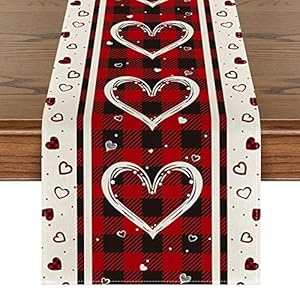 Artoid Mode Buffalo Plaid Love Hearts Mother’s Day Table Runner, Seasonal Kitchen Dining Table Decoration for Indoor Home Party 13×72 Inch