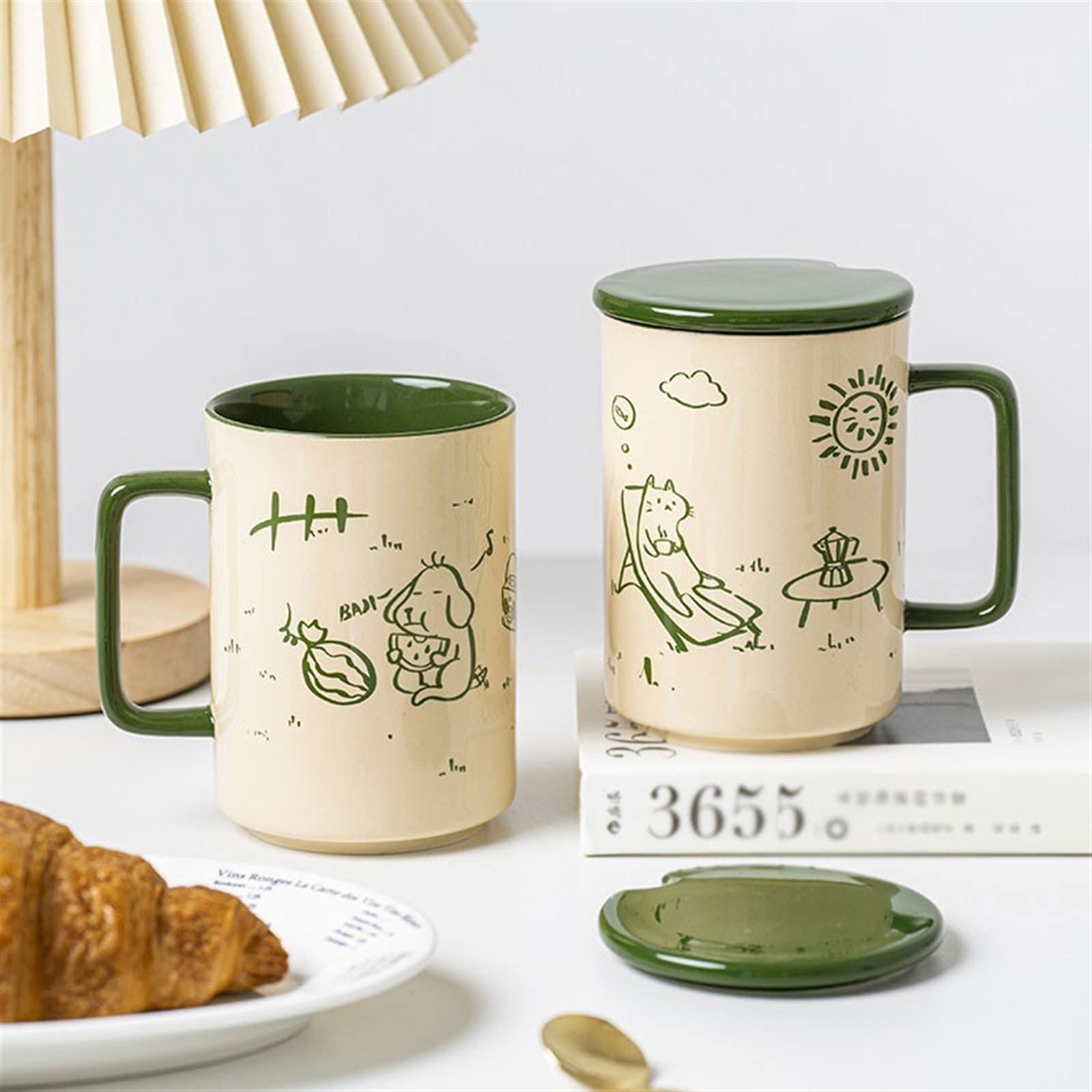 Keramik Kaffeetasse 480ML Kreative Keramik Tasse Frühstück Haferflocken Tasse Exquisite Kaffeetasse Tiermuster Becher (B)
