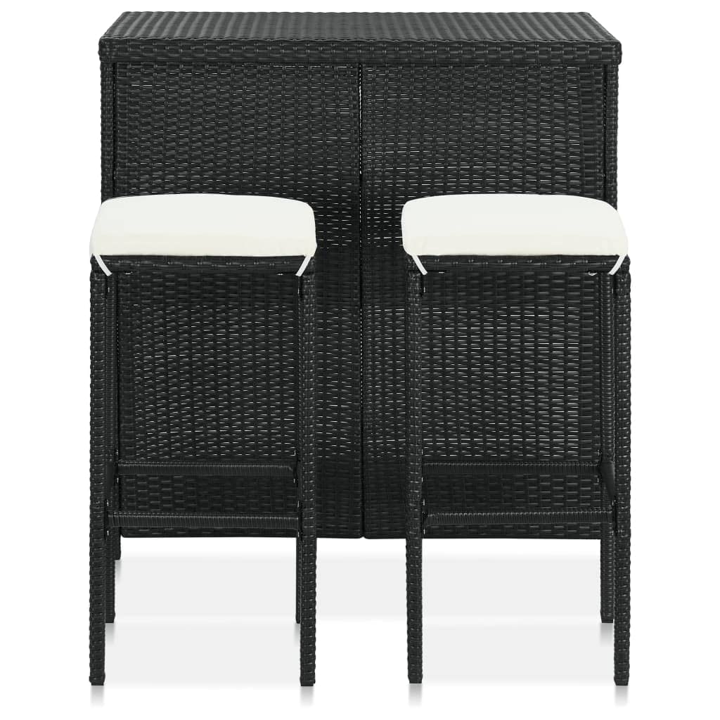 vidaXL Set Mesa y Sillas de Bar Jardín 3 Piezas Mueble Taburete Pub Bistró Mostrador Decoración Casa Jardín Restaurante Moderno Ratán Sintético Negro