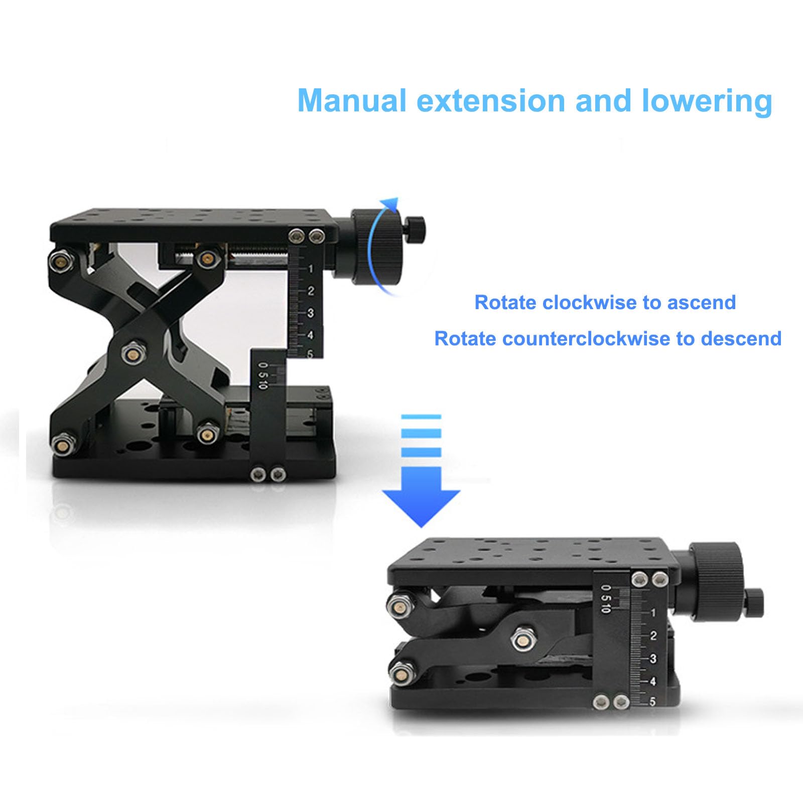 Elevador manual de tijera de eje Z, mesa deslizante de alta precisión, rango de viaje de 60 mm, operación fácil y segura, para reparación de equipos e instrumentos ópticos