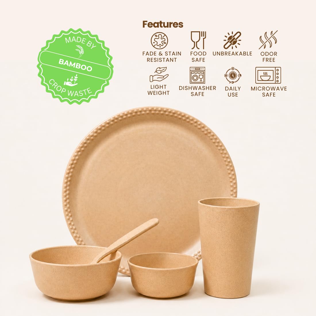 Bamboo Dinner Set - Eco-Friendly & Microwave Safe -4 Bamboo Dinner Set - Eco-Friendly & Microwave Safe -4
