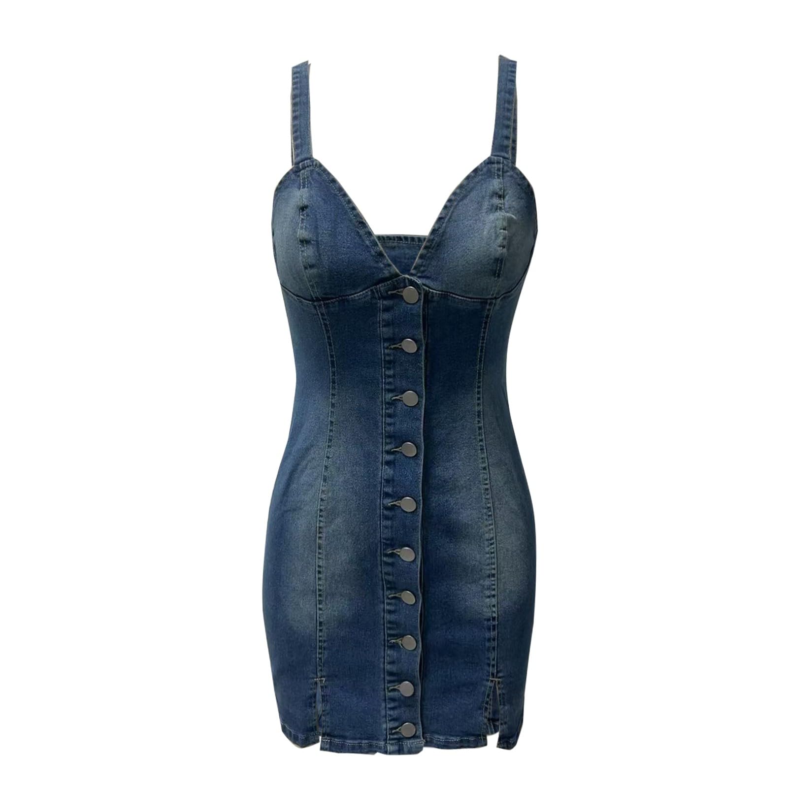 Générique Robe en Jean pour Femme avec col en V Profond et Boutonnage Avant vêtement décontracté et élégant pour Une Confortable et stylée