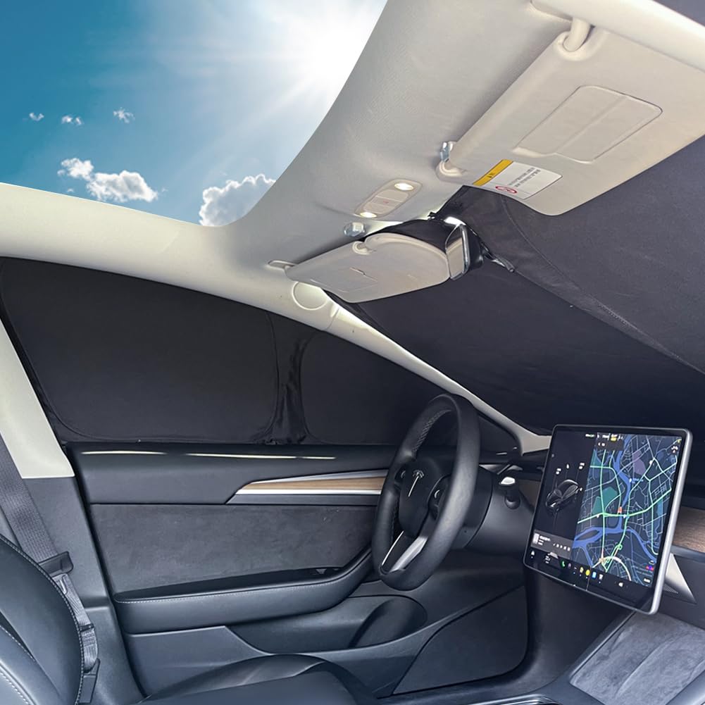 8-Piece Tesbeauty Camping Privacy Curtain Especially Designed for Tesla Model 3, Upgraded 5-Layer Camping Shades, Windshield Cover, Sunshades, Camping Screens UV Blocker Foldable 100% Fit