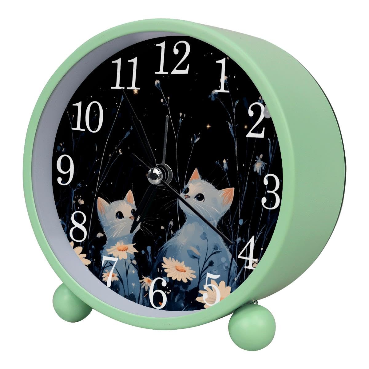 Luoweisi Alarm Clock Cats Daisy, Silent Non-Ticking with Night Light