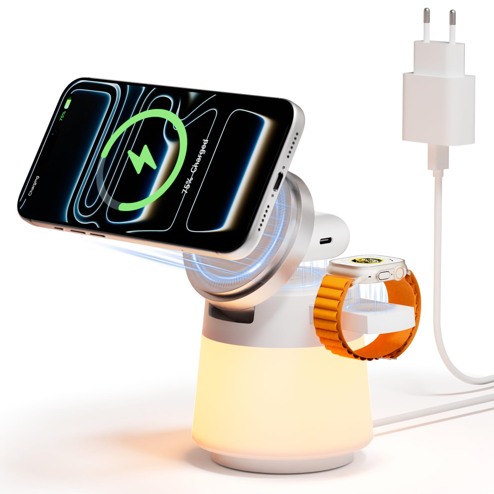 COLSUR Chargeur Induction pour iphone 17, 4 en 1 Station de Charge pour Apple Compatible pour Apple Watch and Air-Pods Chargeurs à Induction pour Téléphones Portables Veilleuse Cadeau Homme Femme