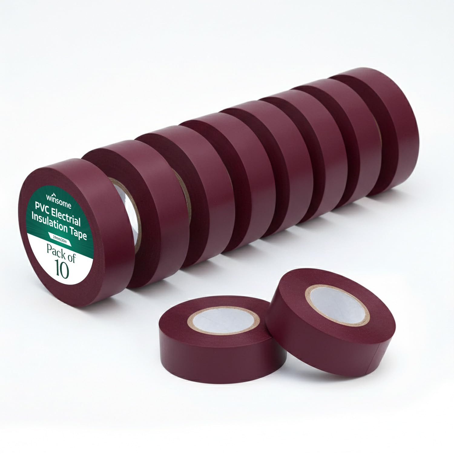 WINSOME Electrical Tape Pack of 10 | 20m X 19mm Waterproof Insulation Tape for Electric Wires & Cables | Strong & Sticky Electrician’s Tape for Preventing Short Circuits (Brown, Pack of 10)