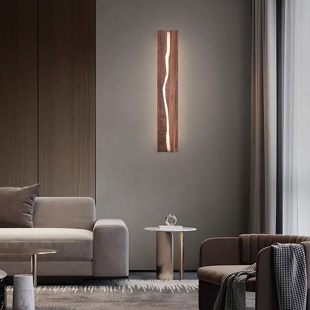 Nowoczesna lampa ścienna LED, kolor orzecha włoskiego, pionowa, falowana, minimalistyczna, wydłużona, 3 temperatury barwowe, do sypialni, sypialni, salonu, korytarza, dekoracja akcentująca (7 szt