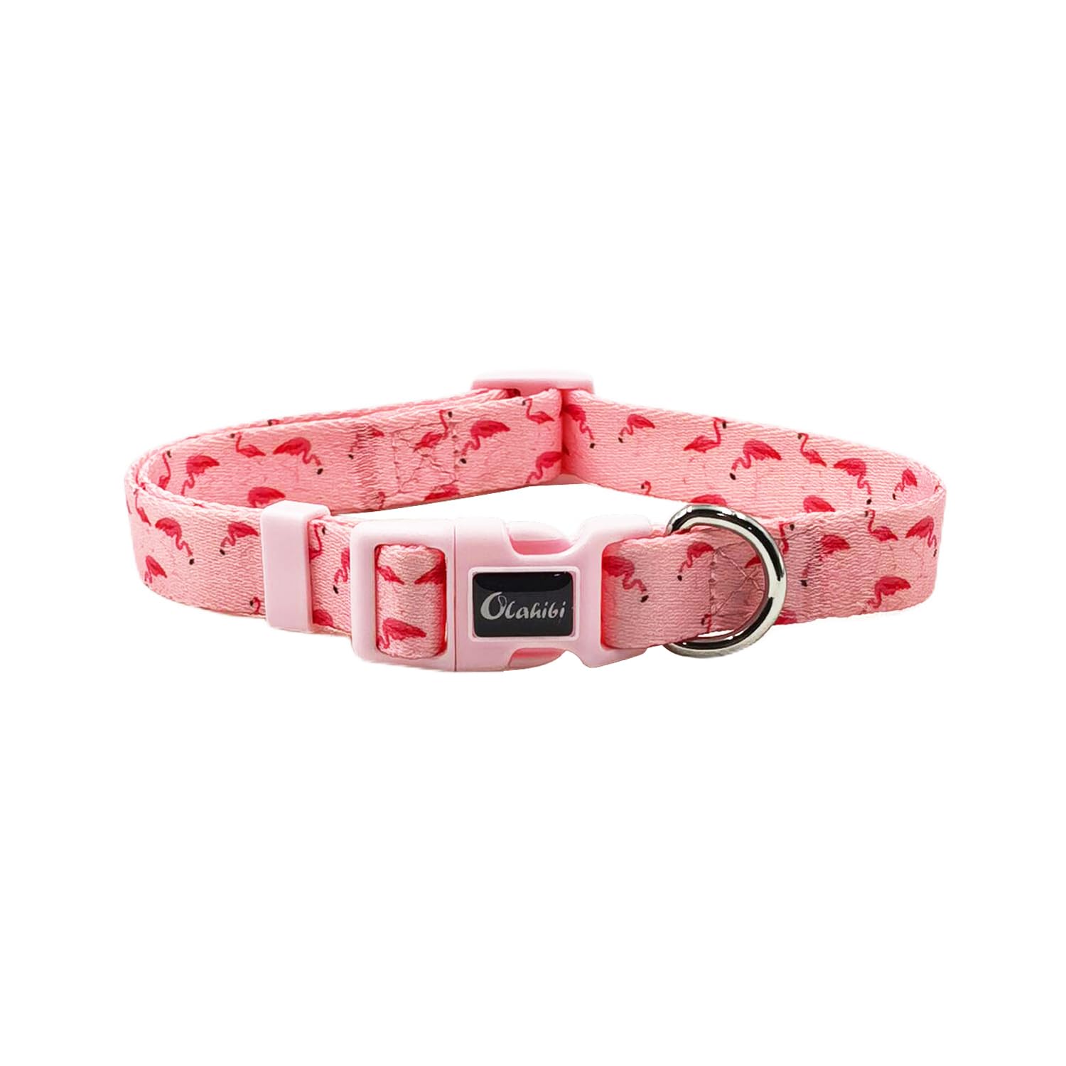 Olahibi Dog Collar Leash Combo Set, Flamingo Pattern, Polyester Webbing, Collar and 150CM Matching Leash - Image 2