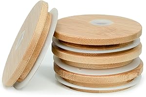 4 Pack Bamboo Lids for Glass Cups