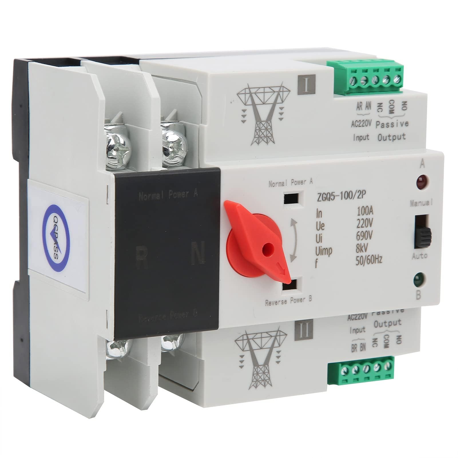 Interruptor de Transferencia Automática de Doble Potencia ZGQ5-100/2P 220V Automática Controlador de Interruptores Selectores para Electricidad Municipal Generador