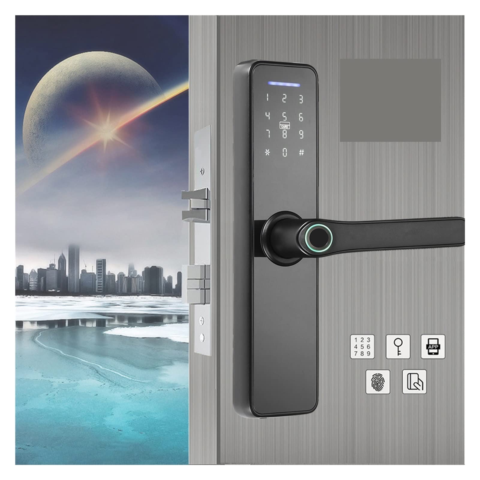 VChics Serratura intelligente per porte, WI-FI Blocco elettronico interno di impronta intelligente carta password digitale serratura dell'ufficio for inquilini casa dell'hotel(Gold)